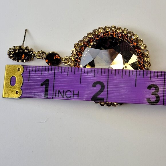 Vintage Inspired Round Cut Champagne and Amber Glass Stone Drop Earrings - Picture 7 of 11